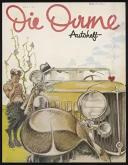Vintage Car Scene Drucke: Pan Figure & Car C1930