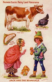 Vintage Fairy Tale Illustrations Drucke: Panorama. Jack & the Beanstalk