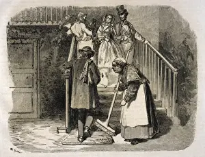 Victorian Era Print Drucke: A Paris Concierge 1860