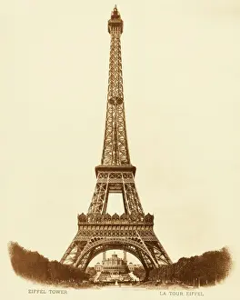 Drucke von Durch die Beine des Turms nach hinten zum entfernten Trocadéro auf der anderen Seite der Seine schauen Fluss Seine Drucke: Paris / Eiffelturm 1890