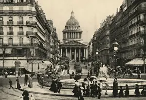 Drucke von Das Pantheon aus der weiteren Seite der Rue Soufflot : Der Boulevard Saint-Michel verläuft von unserer linken Seite nach unten und die Jardin du Luxembourg steht hinter uns. Datum: um 1900 Luxemburg Drucke: Panthenon von Paris