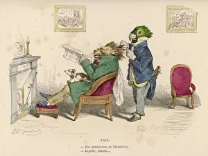 Vintage Style Animal Art Drucke: Parrot and Lion
