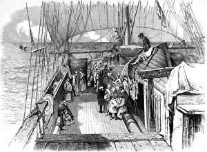 19th Century History Drucke: Passengers on the deck of an Emigrant Ship, 1849