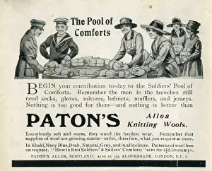 Anzeigen für Patons Knittingwolls zur Zeit des Ersten Weltkriegs