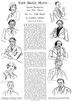Drucke von Skizzen von H.H. Harris zu bekannten Künstlern, Schriftstellern und Prominenten der 1930er Jahre, die regelmäßig im Cafe Royal in Regent Street, London besuchten J Drucke: Besucher des Café Royal