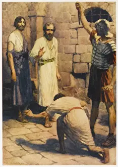 Drucke von Paul und Silas im Gefängnis von Philipp sind durch einen günstigen Erdbeben gerettet Paul Und Drucke: Paul und Silas