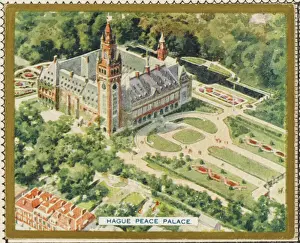 Drucke von Luftaufnahme des Friedenspalastes in Den Haag (Die Hague). Es wurde von Andrew Carnegie bezahlt Niederlande Drucke: Friedenspalast, Den Haag