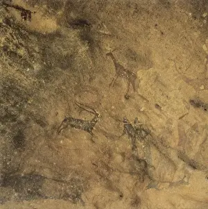 Männlicher Tanz, mesolithisches Kunstwerk, Höhle in Spanien, Barcelonaa