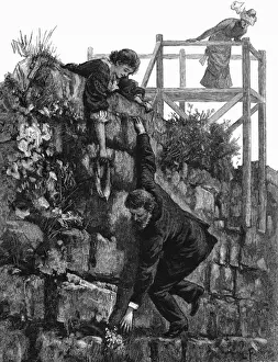 Rural Life In 19th Century Britain Drucke: Picking Flower in Wall