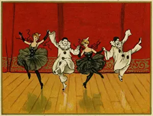 Vintage Stage Performers Drucke: Pierrots and pierrettes dancing