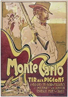 Drucke von Plakat für das TIR AUX PIGEONS am Monte-Carlo wo elegante Leute im Anzug lebende Eichhörnchen erschießen zum Spaß Columbiformes Drucke: Käfigschießplakate