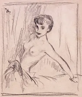 Drucke von Ein grobes Zeichnungsvorlage für eine Pin-Up von David Wright, Datum: ca 1947 Realistische Zeichnungen Drucke: Entwurfszeichnung als Pin-Up von David Wright