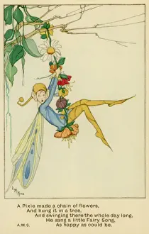 Pixie macht eine Kette aus Blumen.