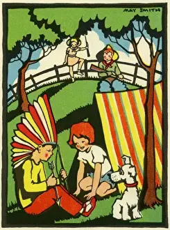 Childhood Nostalgia Pictures Drucke: Playing at Indians by May Smith