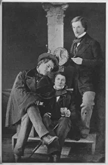 Drucke von Edgar Allan Poe amerikanischer Schriftsteller (rechts) mit Freunden aus der Universität von Virginien, Miles George und Thomas Goode Tucker, wahrscheinlich um 1840 Edgar Allan Poe Drucke: Poes und Freunde