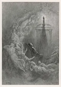 Drucke von Der benommen und melancholische Mann glaubt, der Rabe werde ihn verlassen, da seine Hoffnungen vorher geflogen seien Edgar Allan Poe Drucke: Poe / Gedicht / Der Rabe / C19Th