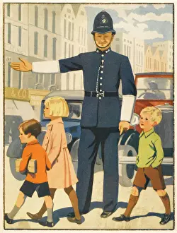 City Street Scene Drucke: Policeman & Traffic