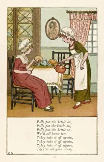 Drucke von Polly, den Kaffee kochen lassen solltest du. Wir werden alle Tee trinken; Sukey sollte es wieder abnehmen und sie sind allen gegangen Kinderzimmer Drucke: Polly putzt die Tasse auf