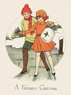 Couple Ice Skating Drucke: Pond skating