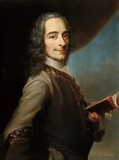 Drucke von Porträt von Voltaire, anonyme Kopie des Originalportrats von Quentin Latour, Öl auf Leinwand Voltaire Drucke: Porträt von Voltaire