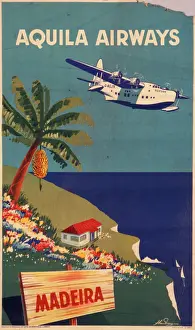 Plakat zur Werbung für die Fluggesellschaft Aquila Airways
