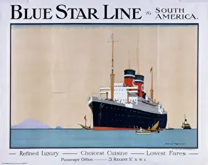 Plakat zur Werbung der Blue Star Line nach Südamerika