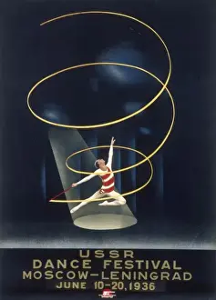 Drucke von Plakat für das Tanzfestival Moskau und Leningrad UdSSR vom 10 bis zum 20 Juni 1936 Russland Drucke: Plakat für ein Tanzfestival der Sowjetunion