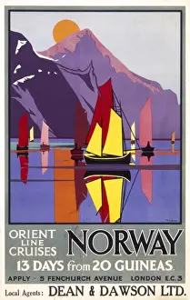 Drucke von Plakat für die Reise der Orient Linie nach Norwegen, 13 Tage von 20 Guinen Poster Drucke: Plakat zur Werbung der Orient Linie