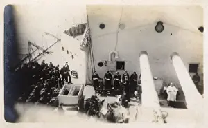 Mediterranean Fleet History Drucke: Prayers aboard HMS Marlborough, Iron Duke-class battleship