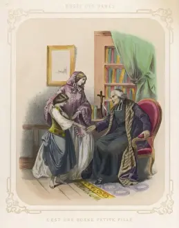 Victorian Era Village Scene Drucke: Priest and Orphan