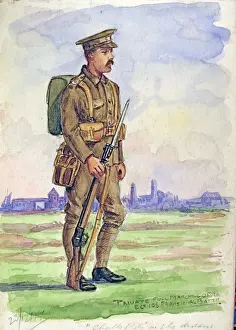 World War I Artwork Drucke: Private in full marching order, E Company