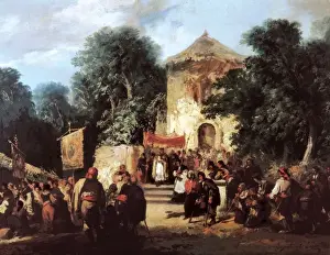 Oil On Canvas Import Art Drucke: Procession in a church