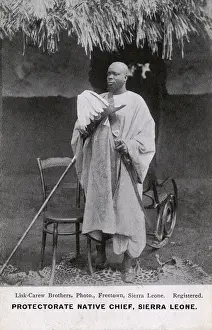 Traditional African Hut Drucke: Protectorate Native Chief, Sierra Leone, West Africa