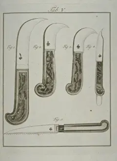 Bewässerungswerkzeuge : Schneidkratzer (a,b,c), Streifenmesser(d)