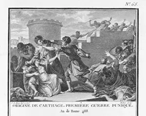 Drucke von PÜNISCHE KRIEGE - Der Krieg mit Karthago beginnt, als der römische Senator Appius Claudius Caecus einen unverhältnismäßigen Angriff auf die karthagische Kolonie in Sizilien unterstützt Karthagische Zivilisation Drucke: Römische Kriege, Angriff auf Karthago, Sizilien