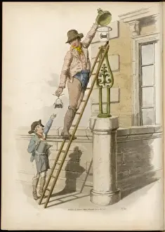 19th Century Cityscape Drucke: Pyne - Lamp Lighter