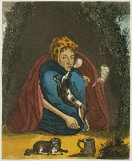 Drucke von Margarete Finche, Königin der Zigeuner zu Norwod im Süden von Londen mit zwei Haustieren - eines ist kleiner als eine Tasse Verwandte Bilder Drucke: Königin der Zigeuner