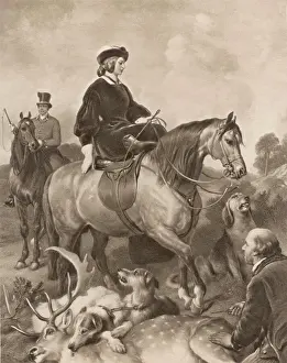 Drucke von Königin Victoria Jagd im Windsor Wald im Jahr 1842 Wald-Kunstwerk Drucke: Königin Viktoria