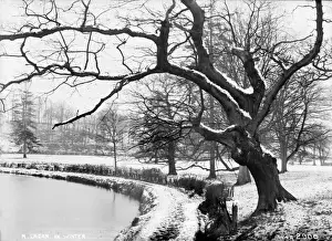 Drucke von R.Lagan im Winter – ein Schneenszen von Fluss und Bäumen. (Standort : Nordirland, Grafschaft Antrim, Belfast). Datum : um frühes Jahrhundert beginnend Malerei Drucke: Rudolf Lagan im Winter