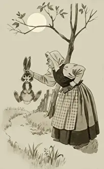 Vintage Rabbit Illustrations Drucke: A Rabbit by the Ears
