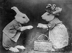 Vintage Rabbit Illustrations Drucke: Rabbits and Handbag