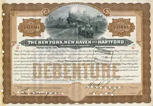 Drucke von NEUE YORK, NEU-HAVEN UND HARTFORD Eisenbahn-Gesellschaft Aktienbrief Datum: 1906 Connecticut Drucke: Bahnanteilbescheinigung