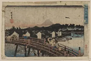 Gerahmter Druck : Regen über Nihonbashi