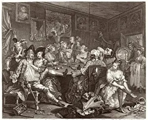 Drucke von Die Szene des Rakes Progress-Taverns - Illustration zu The Rakes Progress William Hogarth Drucke: Rake's Progress drei