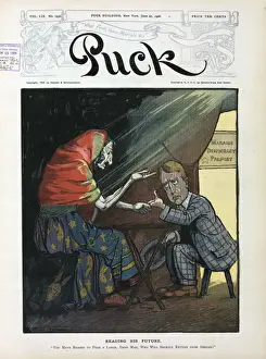 Puck Magazine Illustrations Online Drucke: Reading his future