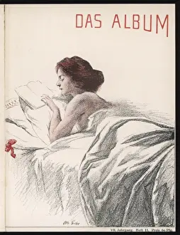 Woman Reading In Bed Drucke: Reading in a White Bed