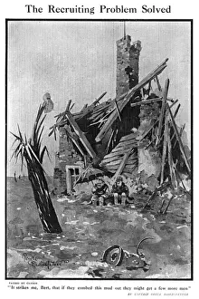 Captain Bruce Bairnsfather Art Drucke: The Recruiting Problem Solved, by Bairnsfather