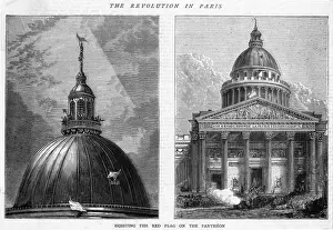 Drucke von Die Kommunisten heben den roten Flaggen des Kommunismus auf dem Panthéon Pantheon Drucke: Rotflag auf dem Pantheon