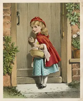 Classic Fairy Tale Images Drucke: Red Riding Hood Knocks