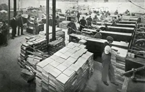 First World War Refugees Drucke: Refugees making Munitions Cases, Earls Court, London